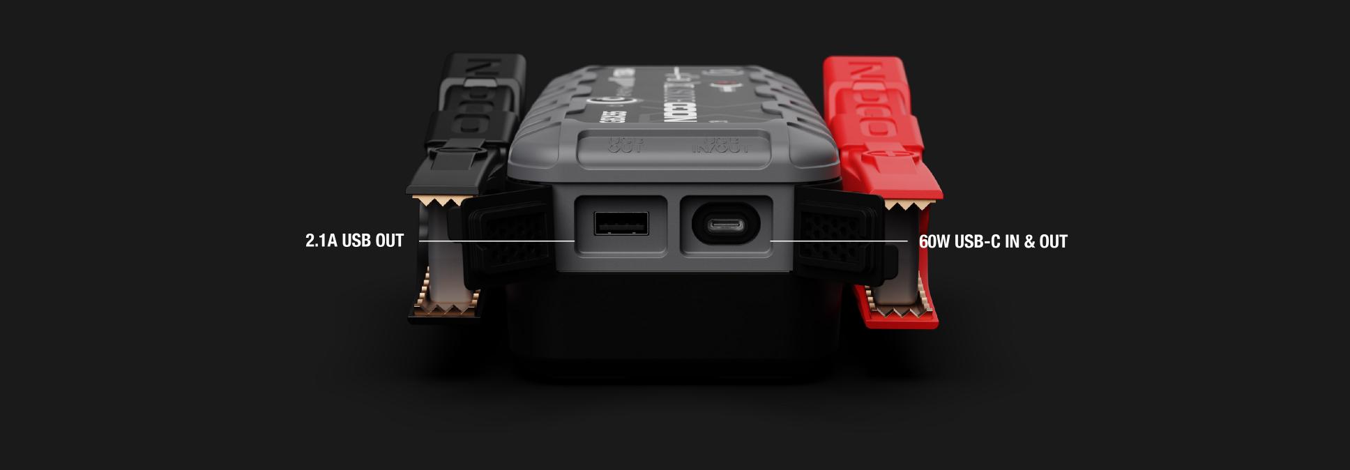 Zaganjalec booster Noco GBX55. USB vhod in izhod za polnjenje.